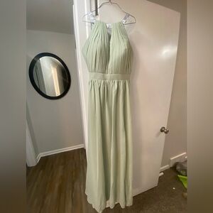 Jade green bridesmaid dress, minimal silver straps size 8, slit on side. NWT